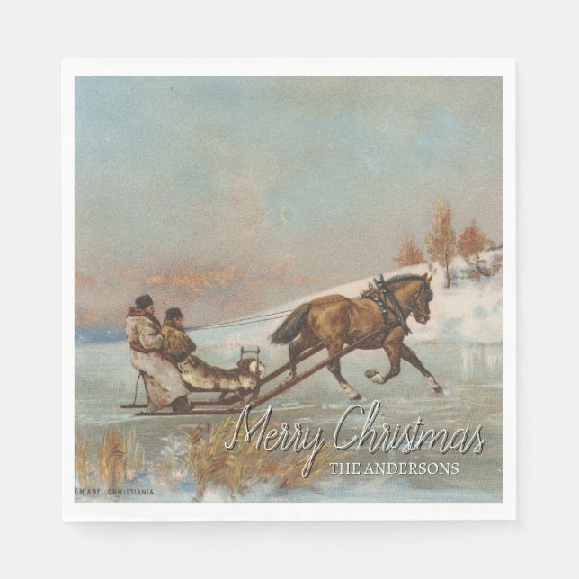 Elegant Vintage Winter Sleigh Ride Scene Napkins (Front)
