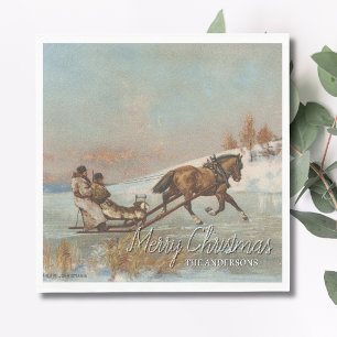 Elegant Vintage Winter Sleigh Ride Scene Napkins