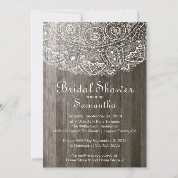 Elegant Vintage Wood Lace Bridal Shower Invitation by invitationstop at Zazzle