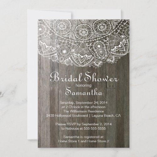 Elegant Vintage Wood Lace Bridal Shower Invitation