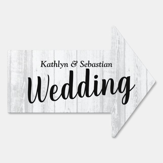 Elegant vintage wood print directional wedding sign (Back)