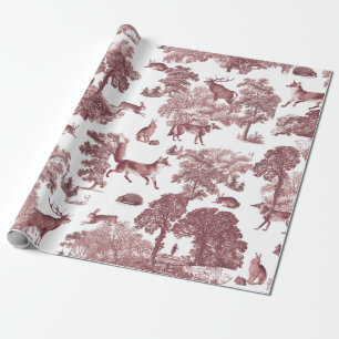 Elegant Vintage Woodland Burgundy Fox Rabbit Toile Wrapping Paper