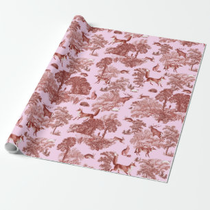 Elegant Vintage Woodland Fox Hare Red Pink Wrapping Paper