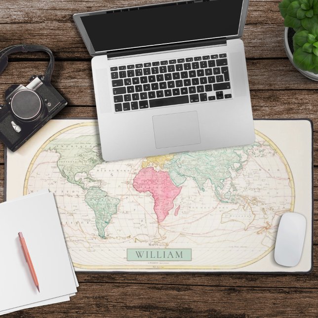 Elegant vintage world map with name desk mat (Creator Uploaded)