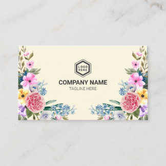 Elegant Vintage Yellow and Pink Watercolor Floral Business Card