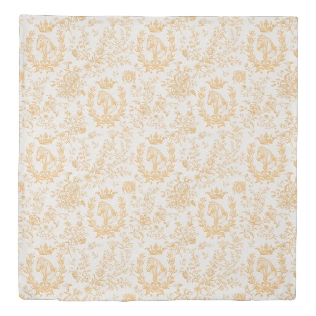 Elegant Vintage Yellow Beige Equestrian Toile Duvet Cover (Front)