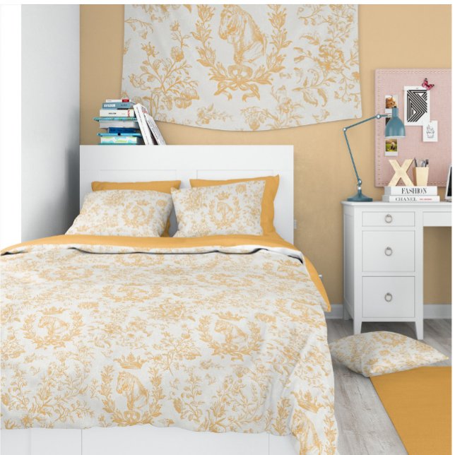 Elegant Vintage Yellow Beige Equestrian Toile Duvet Cover (Creator Uploaded)