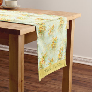 Elegant Vintage Yellow Daffodils Floral Flower Short Table Runner