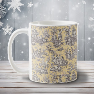 Elegant vintage yellow grey toile de jouy coffee mug