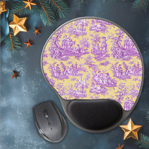 Elegant vintage yellow purple toile de jouy  gel mouse pad