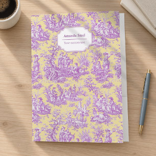 Elegant vintage yellow purple toile de jouy pocket folder