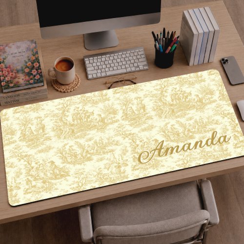 Elegant Vintage Yellow Romantic Toile De Jouy Desk Mat