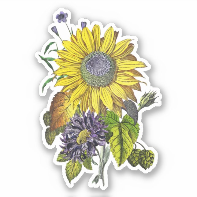 Elegant Vintage Yellow Sunflower Bouquet Sticker (Front)