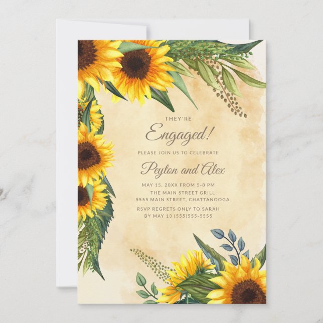Elegant Vintage Yellow Sunflowers Engagement Party Invitation (Front)