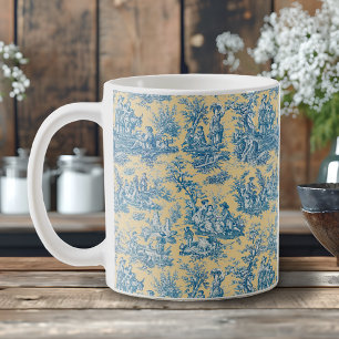 Elegant Vintage Yellow Teal French Toile de Jouy Coffee Mug