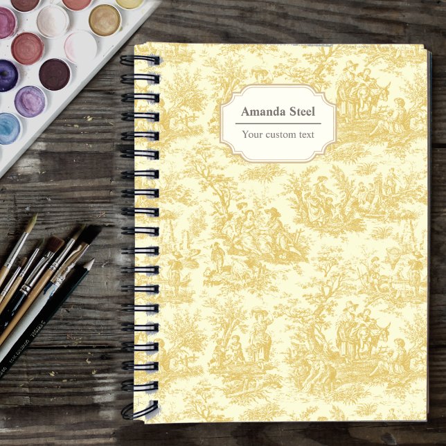 Elegant vintage yellow toile de jouy notebook (Creator Uploaded)