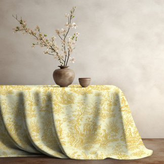 Elegant vintage yellow toile de jouy printed tablecloth