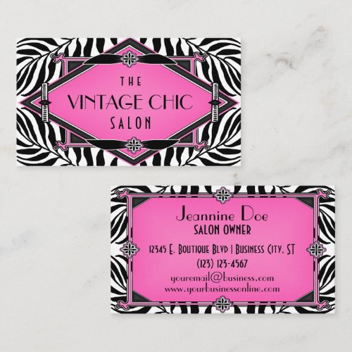 Elegant Vintage Zebra Art Deco Pink Diamond Business Card