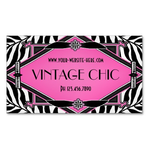 Elegant Vintage Zebra Art Deco Pink Diamond Magnetic Business Card