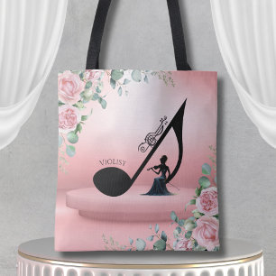 Elegant Viola Player Pink Floral Violist Music Tote Bag