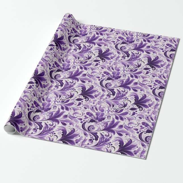 Elegant Violet and Purple Flowers Wrapping Paper (Unrolled)