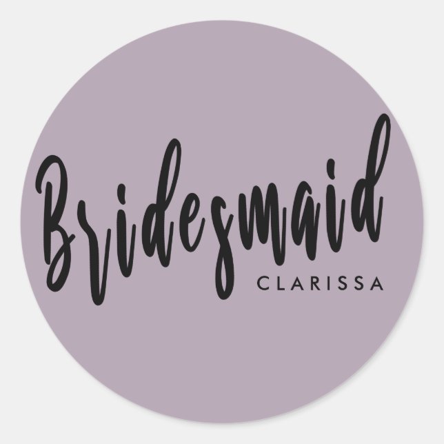 Elegant violet & black bridesmaid classic round sticker (Front)