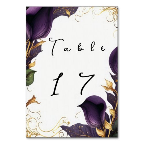 Elegant Violet Calla Lily Frame Table Number