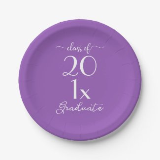 Elegant Violet Class Of [YEAR] Graduate Typography Paper Plate