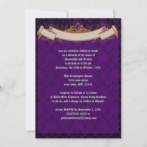 Elegant Violet Damask Goth Wedding Invitation