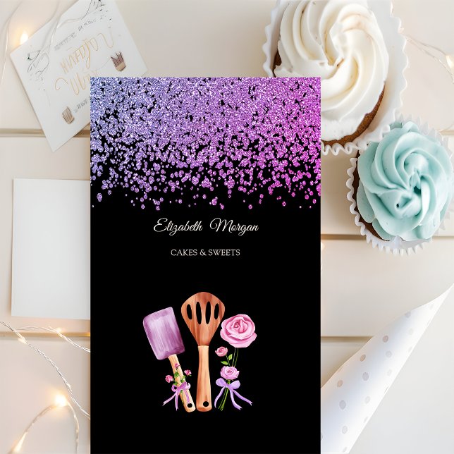 Elegant Violet Diamonds Bakery Tools Flowers Business Card (Creator Uploaded)