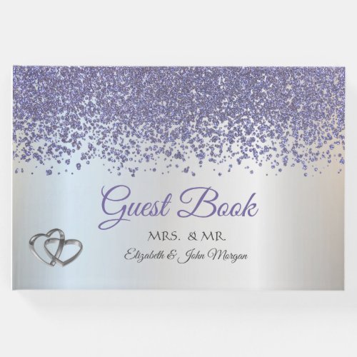 Elegant Violet Diamonds Silver Hearts Wedding Guest Book