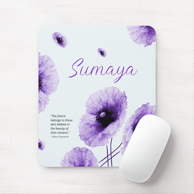 Elegant Violet Floral Customizable Mouse Pad (With Mouse)