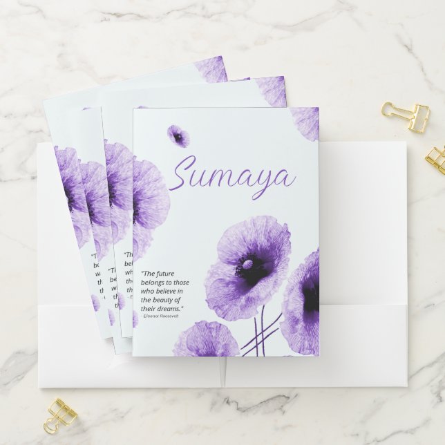 Elegant Violet Floral Customizable  Pocket Folder (In Situ)