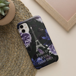 Elegant Violet Floral Paris Eiffel Tower Quote iPhone 16 Case