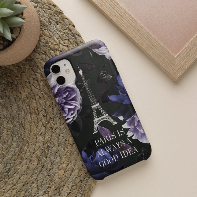 Elegant Violet Floral Paris Eiffel Tower Quote Case-Mate iPhone Case (Creator Uploaded)