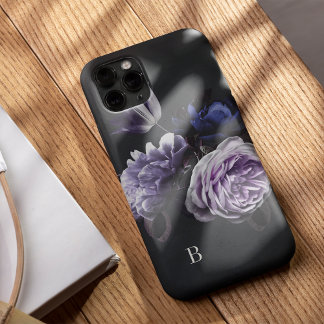 Elegant Violet Floral Rose Monogram iPhone 13 Case