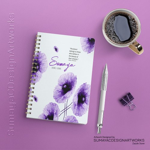 Elegant Violet Floral Spiral Planner Customizable