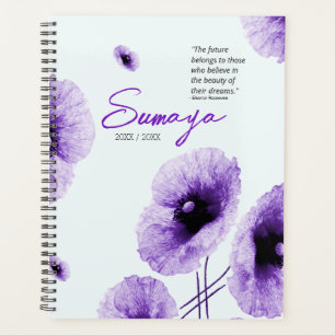 Elegant Violet Floral Spiral Planner Customizable