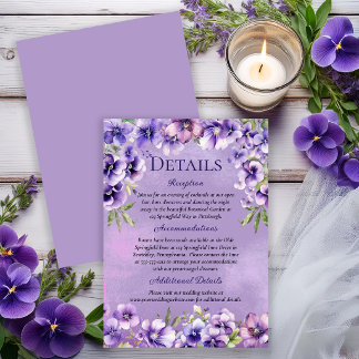 Elegant Violet Floral Wedding Details Invitation