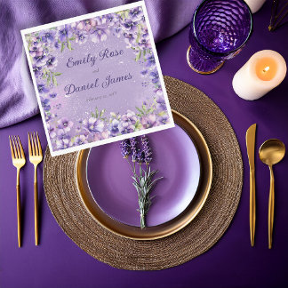 Elegant Violet Floral Wedding Napkins