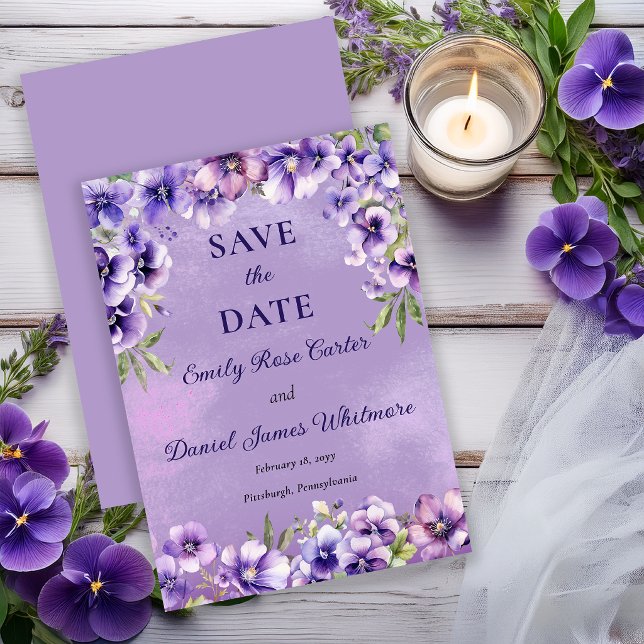 Elegant Violet Floral Wedding  Save The Date (Elegant Violet Floral Wedding Save the Date)