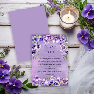 Elegant Violet Floral Wedding Thank You Card