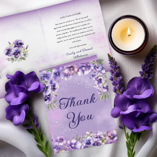 Elegant Violet Floral Wedding  Thank You Card