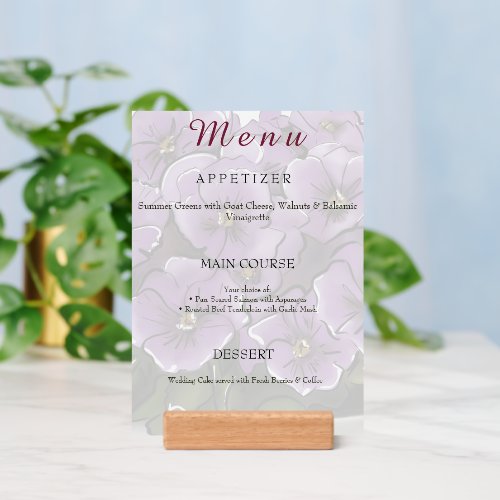 Elegant Violet Flowers Lesbian Wedding Dinner Menu Holder