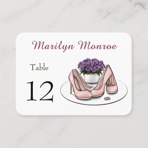 Elegant Violet Flowers Lesbian Wedding Place Card