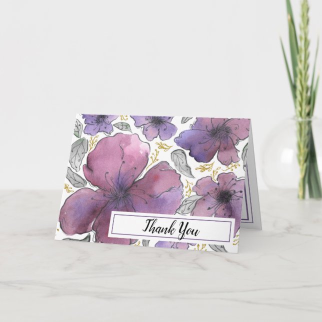Elegant Violet Glitter Floral Birthday Thank You  Card (Front)