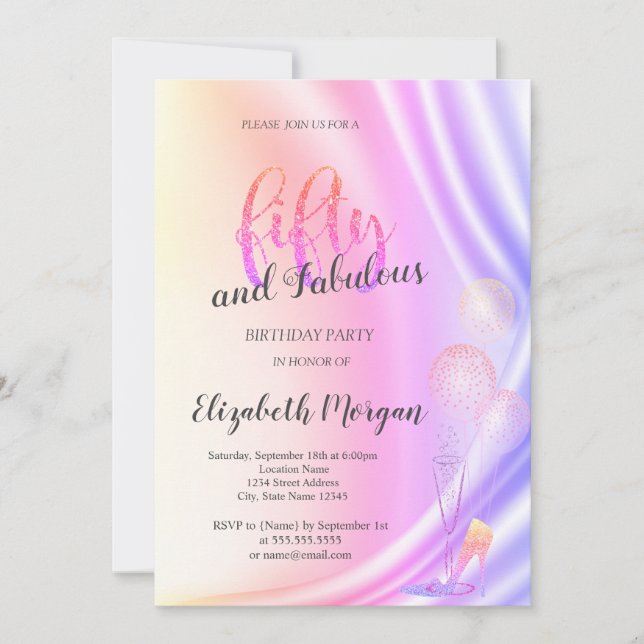 Elegant Violet Glitter High Heels 50th Birthday  Invitation (Front)