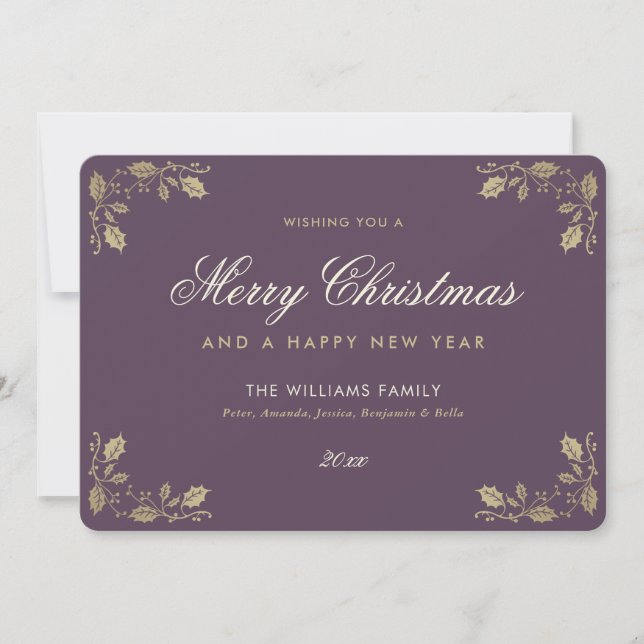 Elegant Violet Gold Christmas Happy New Year Card (Front)