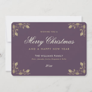 Elegant Violet Gold Christmas Happy New Year Card
