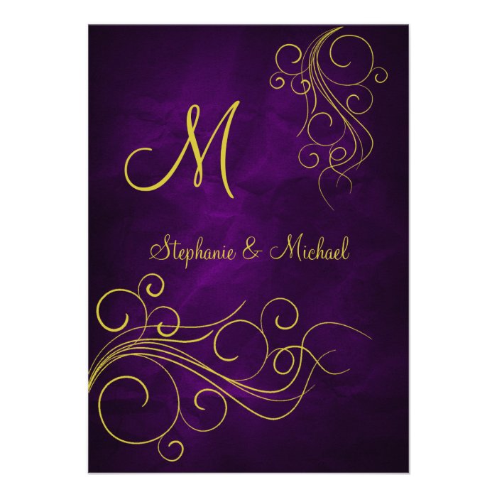 Elegant Violet Gold Monogram Wedding Invitation